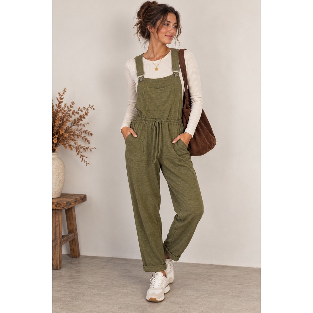 American Rag Knit Bib Overalls Women Large Olive Green Academia Gorpcore Casual